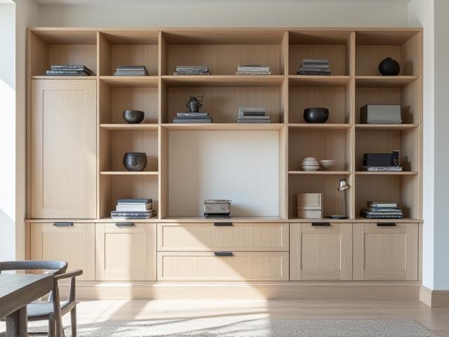 Bibliothèque modulaire en bois clair et métal